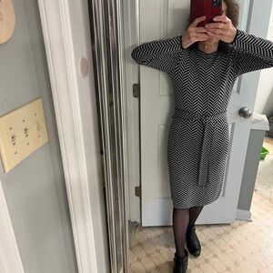 Ann Taylor Black and Gray Chevron Long Sleeve Dress